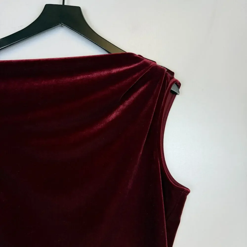 White House Black Market Off Shoulder Draped Velvet Blouse Red - L